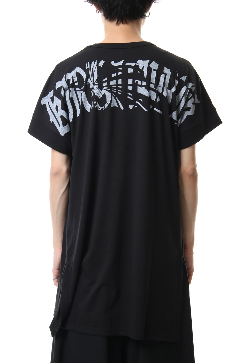 Drop Shoulder T-Shirts Black x White Print