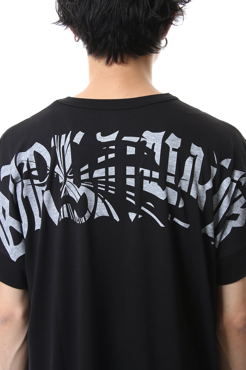 Drop Shoulder T-Shirts Black x White Print
