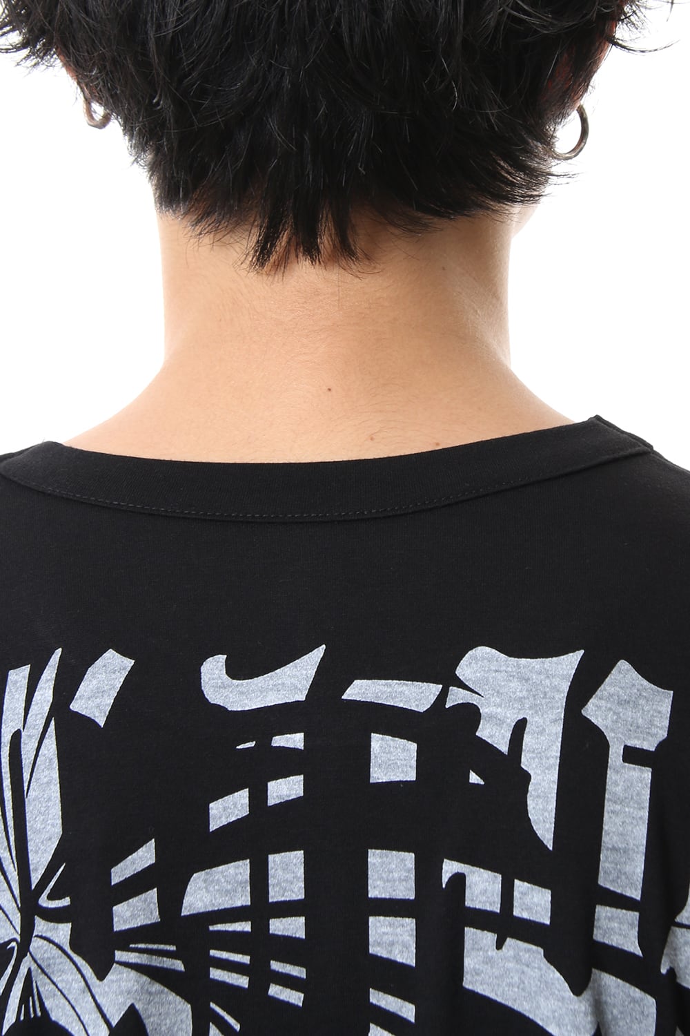 Drop Shoulder T-Shirts Black x White Print