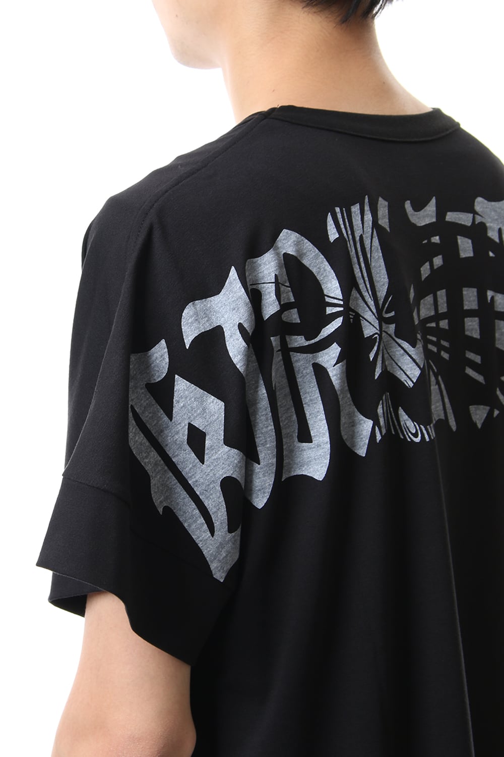 Drop Shoulder T-Shirts Black x White Print
