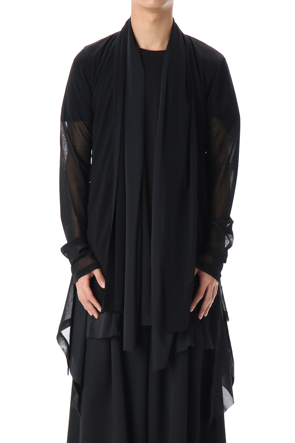 Layered Flare Cardigane Black x Black