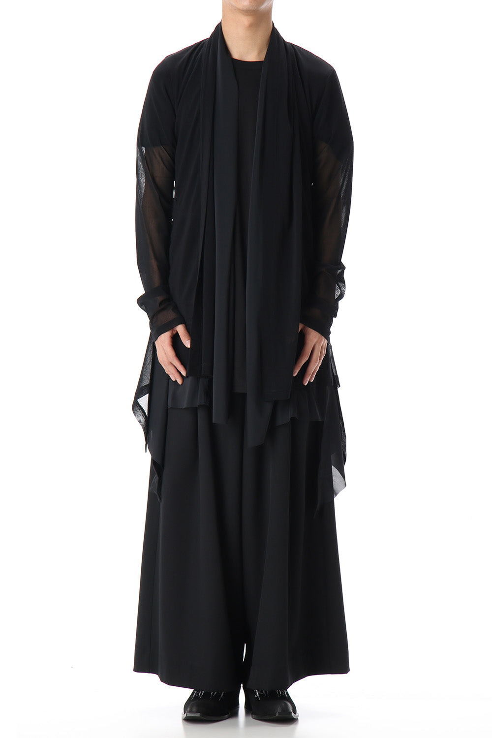 Layered Flare Cardigane Black x Black