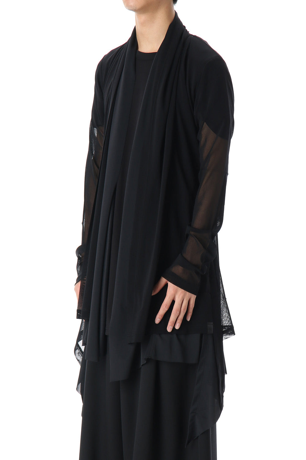 Layered Flare Cardigane Black x Black