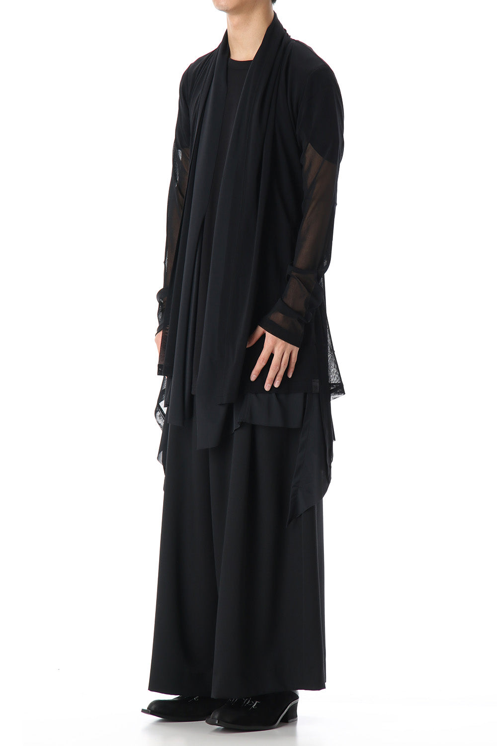 Layered Flare Cardigane Black x Black