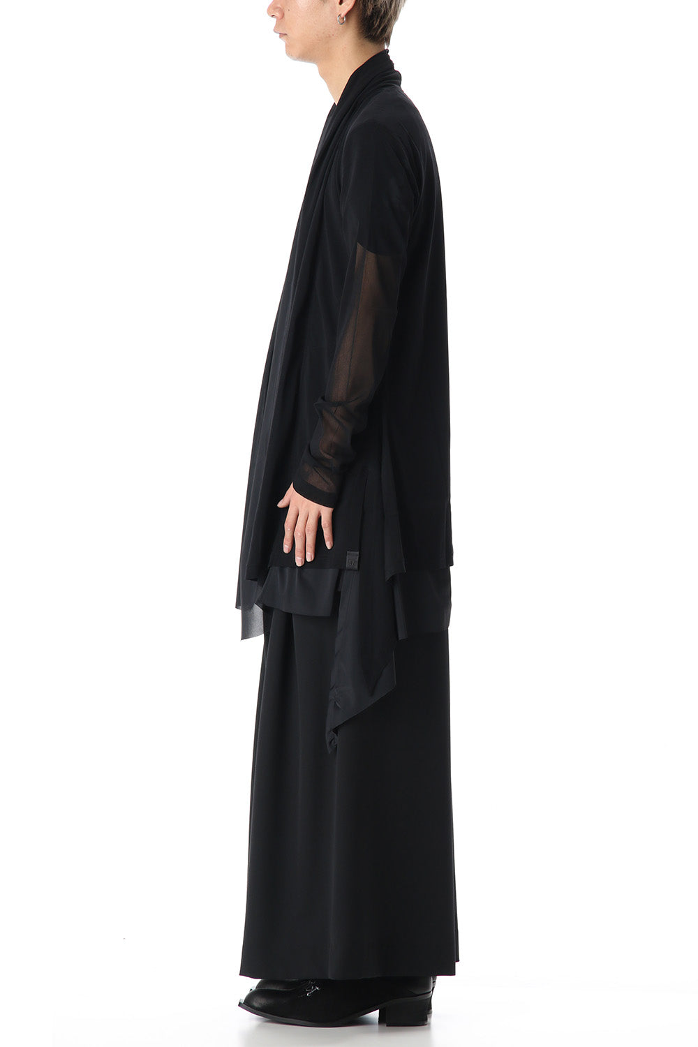 Layered Flare Cardigane Black x Black