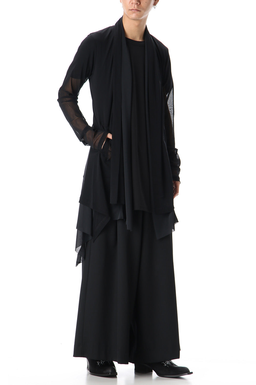 Layered Flare Cardigane Black x Black