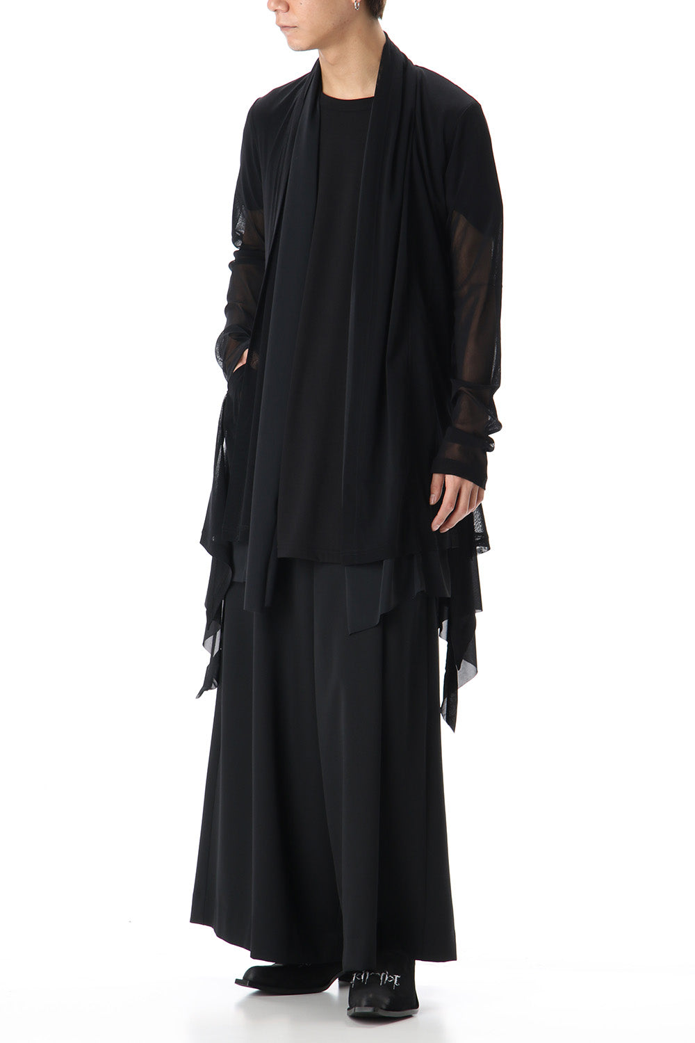 Layered Flare Cardigane Black x Black