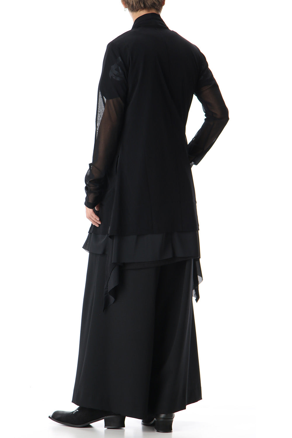 Layered Flare Cardigane Black x Black