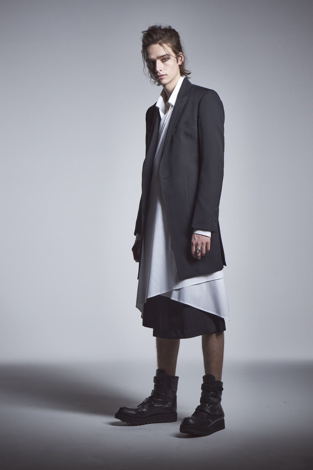 Gabardine Stretch Long Peaked Jacket