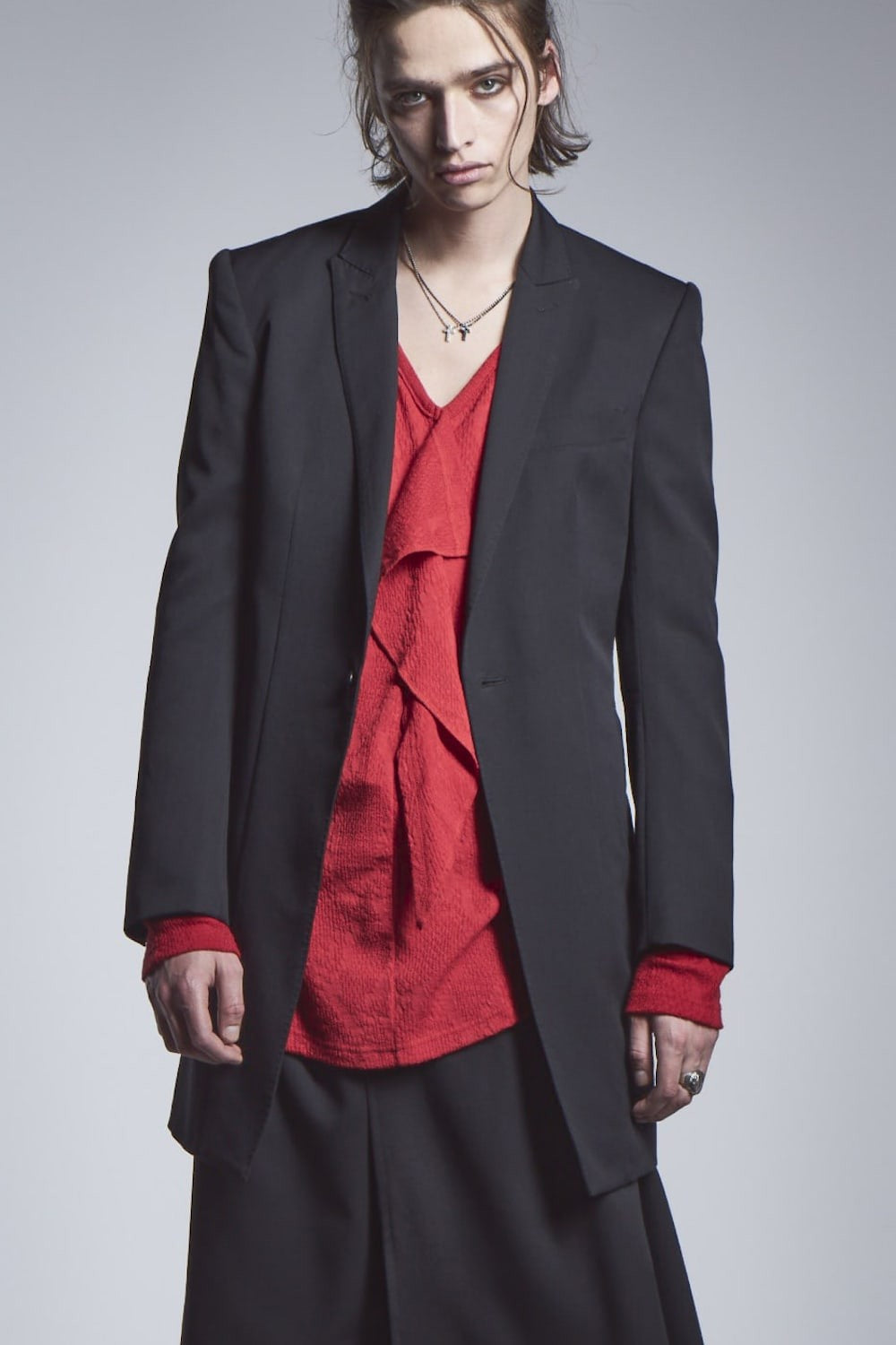 Gabardine Stretch Long Peaked Jacket