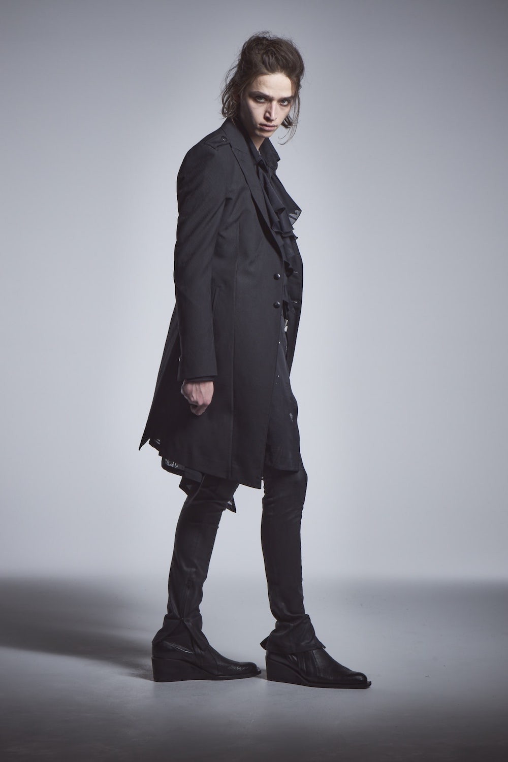Epaulet Long Jacket Black × Black