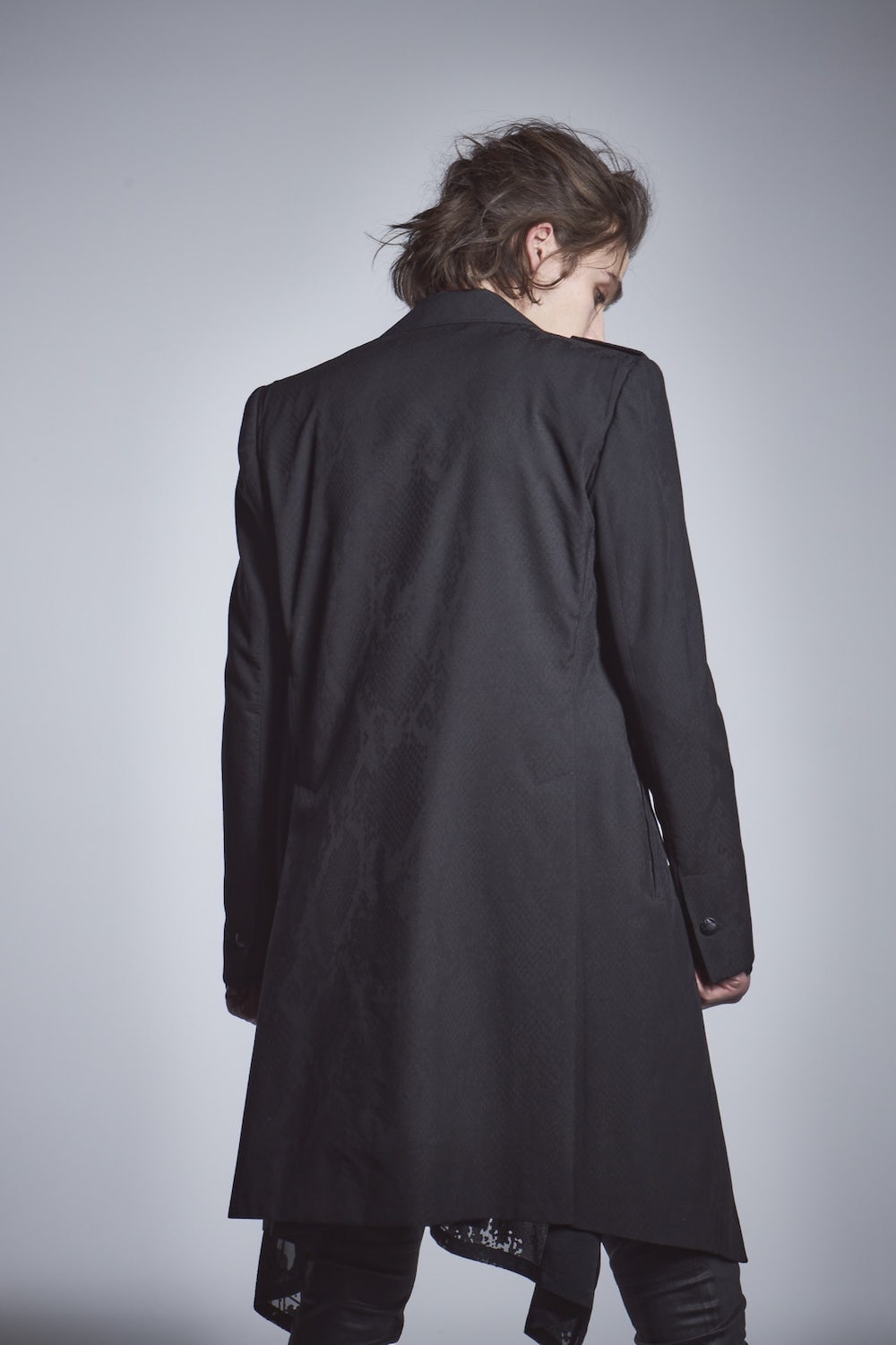 Epaulet Long Jacket Black × Black