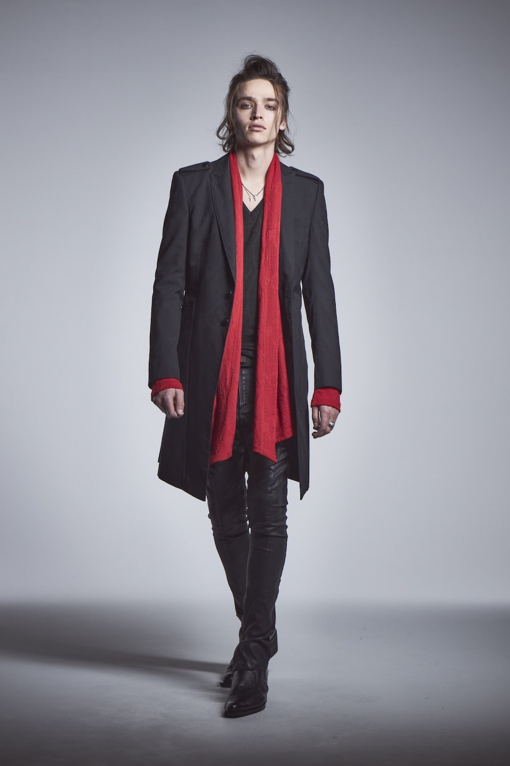 Epaulet Long Jacket Black × Black