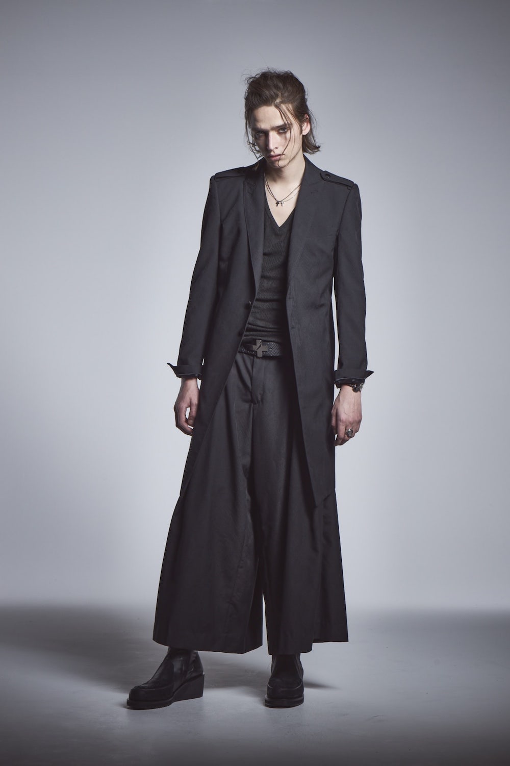 Epaulet Long Jacket Black × Black