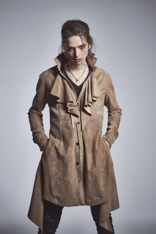 Frill Leather Long Shirts Beige