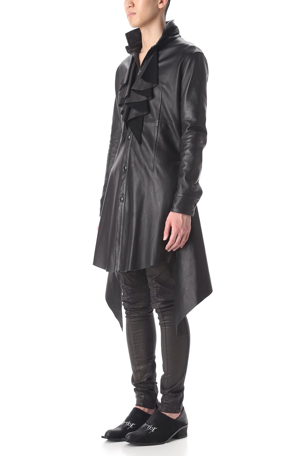 Frill Leather Long Shirts Black