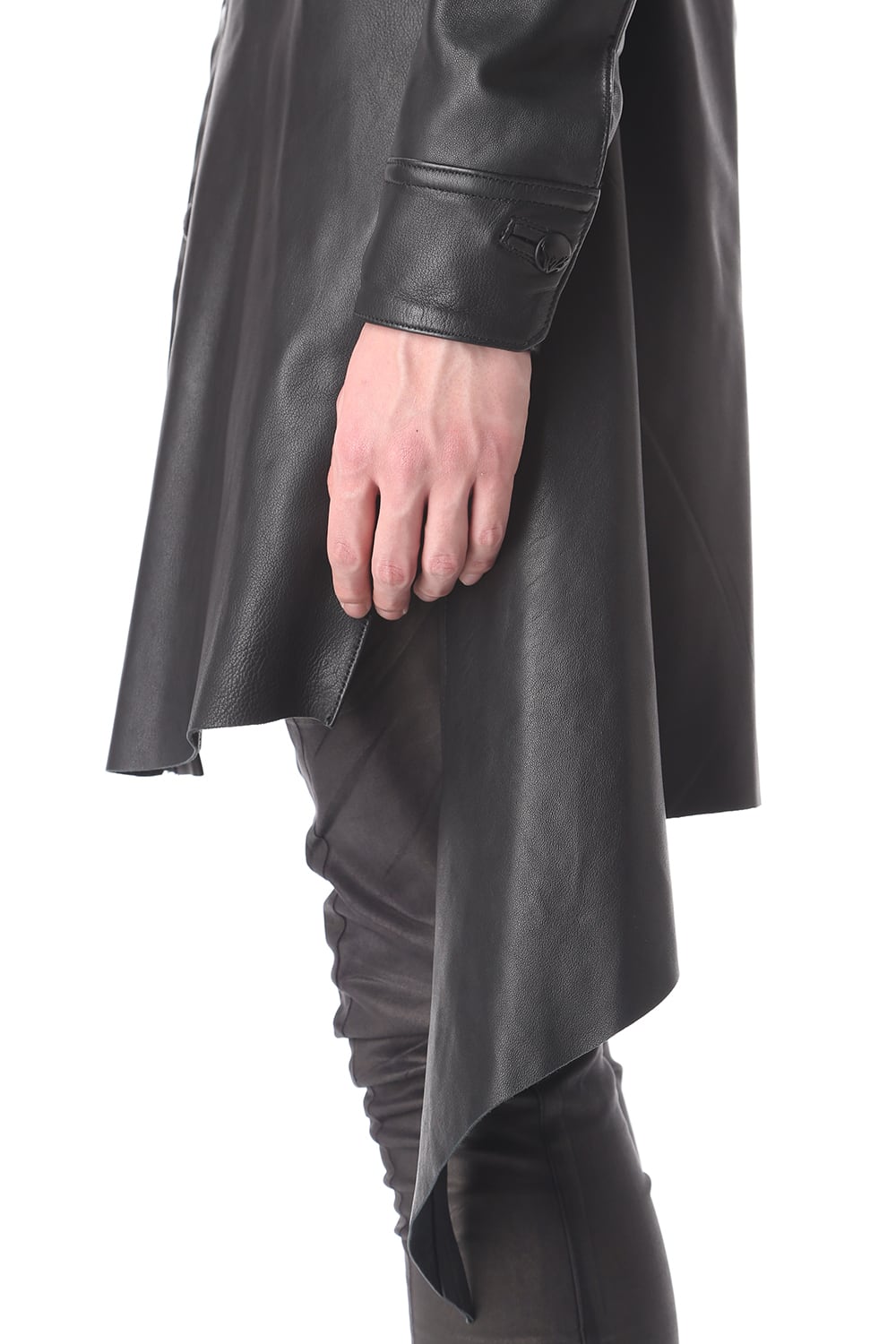 Frill Leather Long Shirts Black