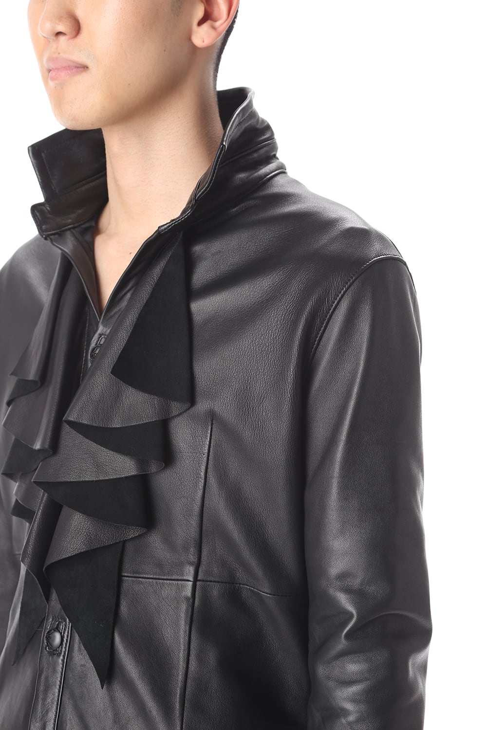 Frill Leather Long Shirts Black