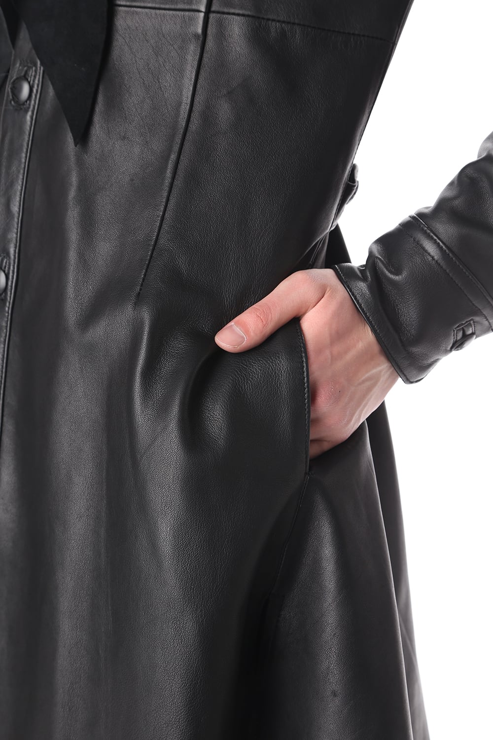 Frill Leather Long Shirts Black