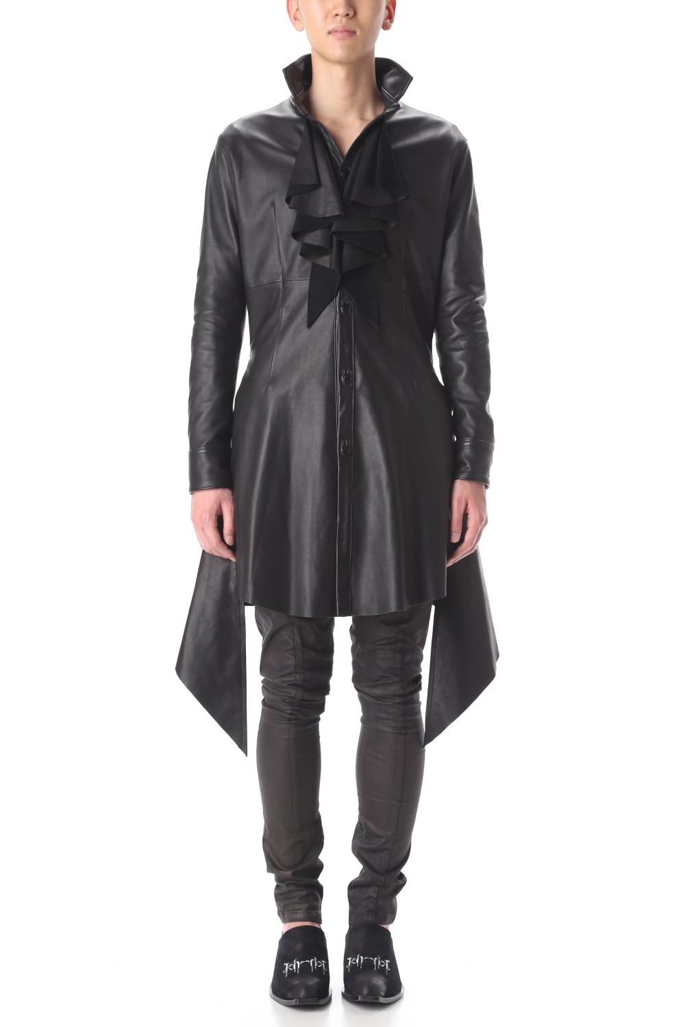 Frill Leather Long Shirts Black