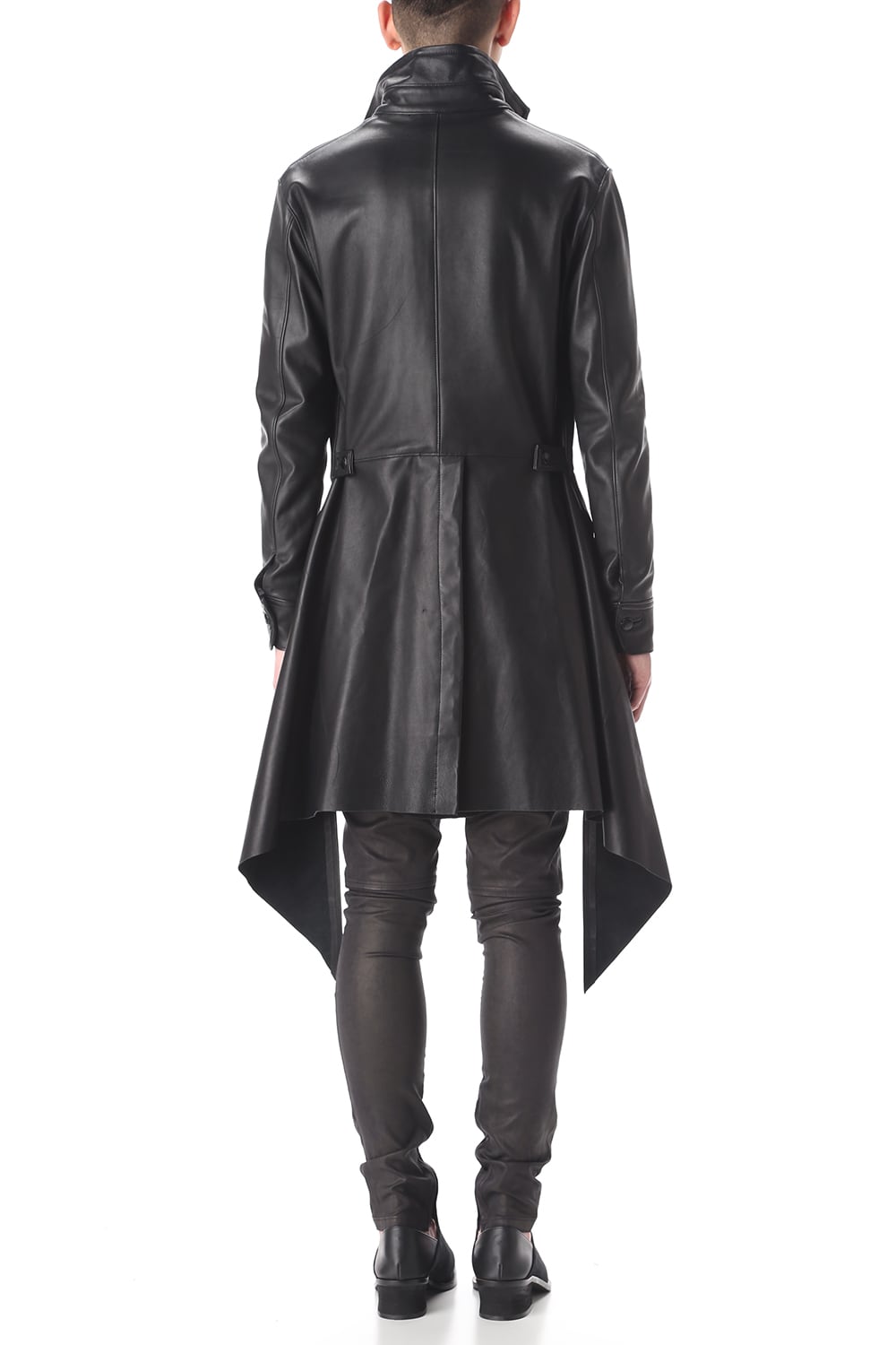 Frill Leather Long Shirts Black