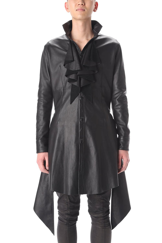 Frill Leather Long Shirts Black