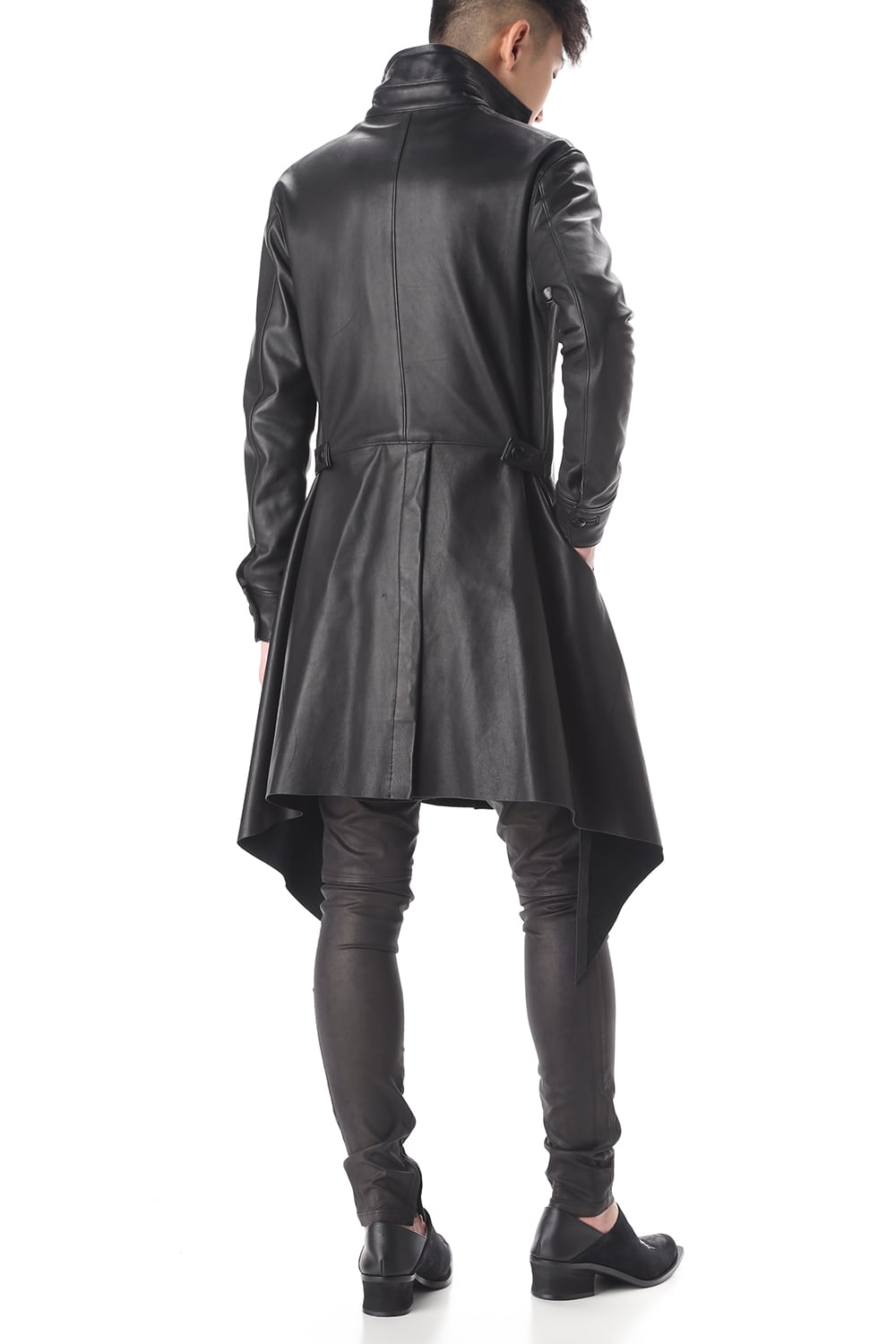 Frill Leather Long Shirts Black