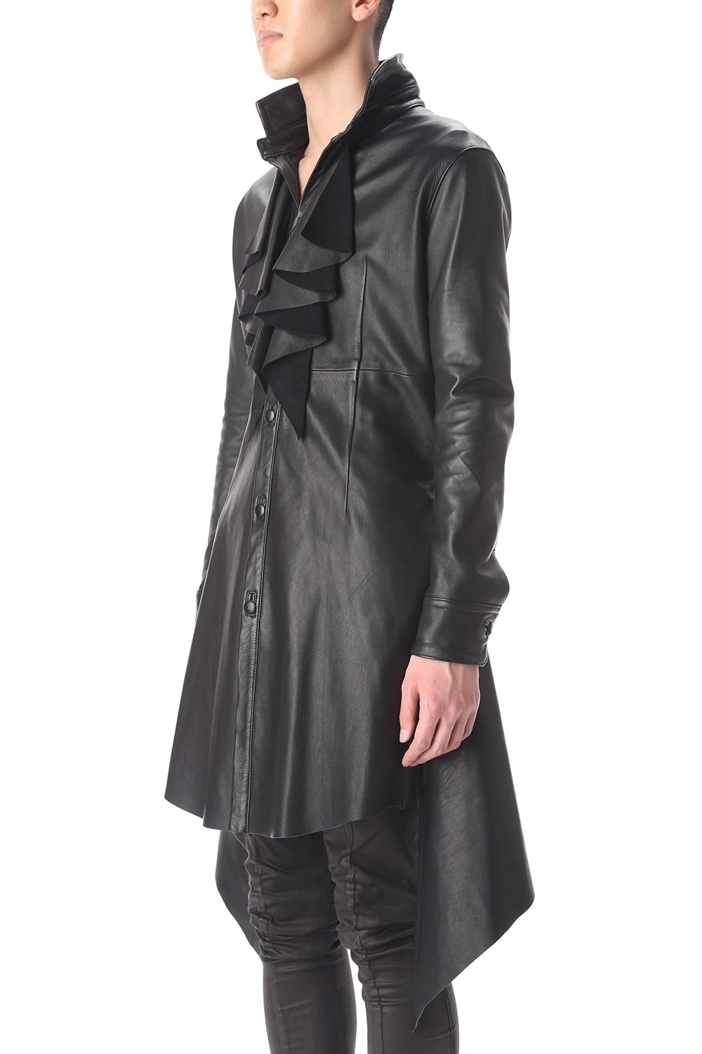 Frill Leather Long Shirts Black