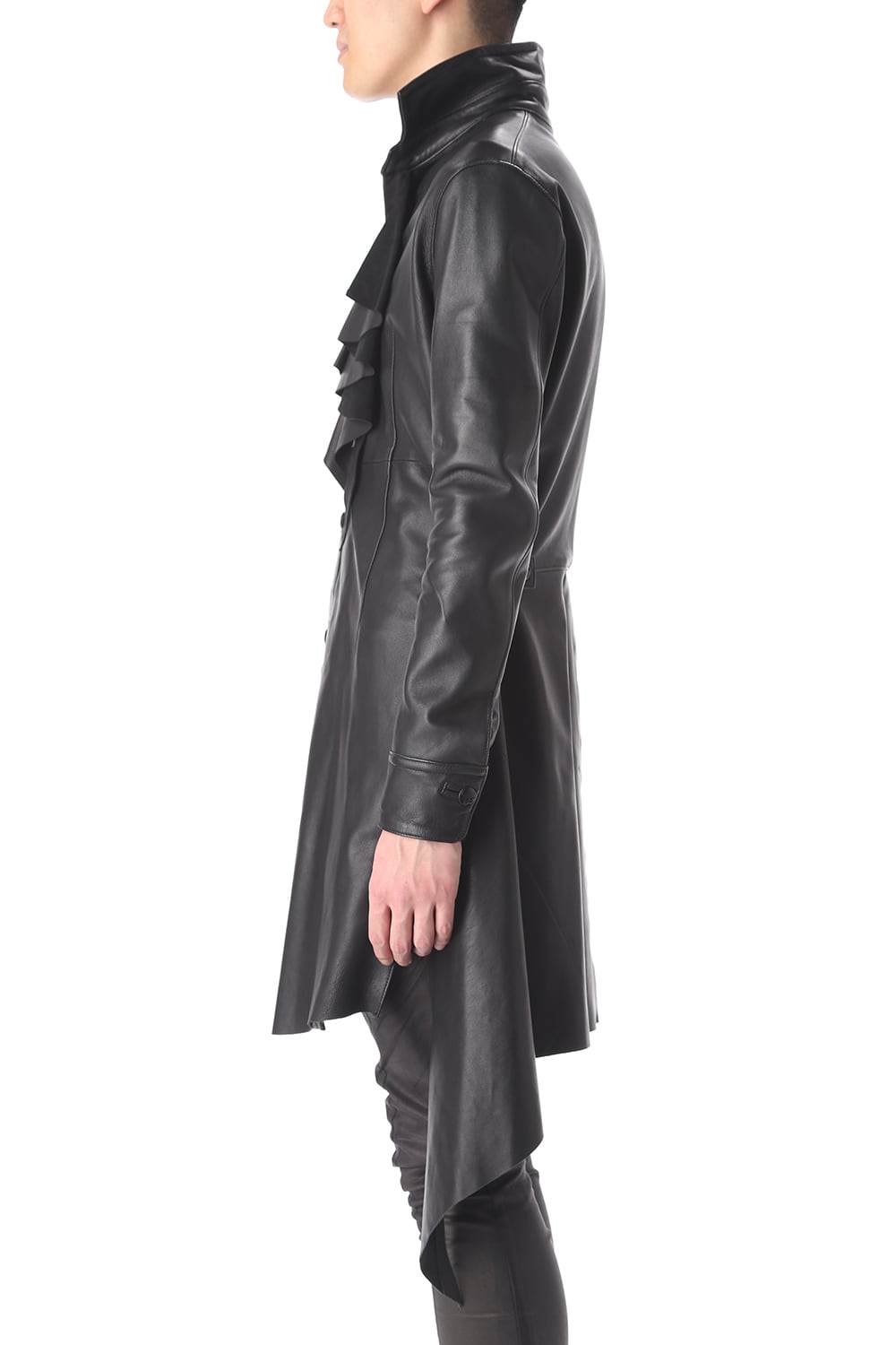 Frill Leather Long Shirts Black