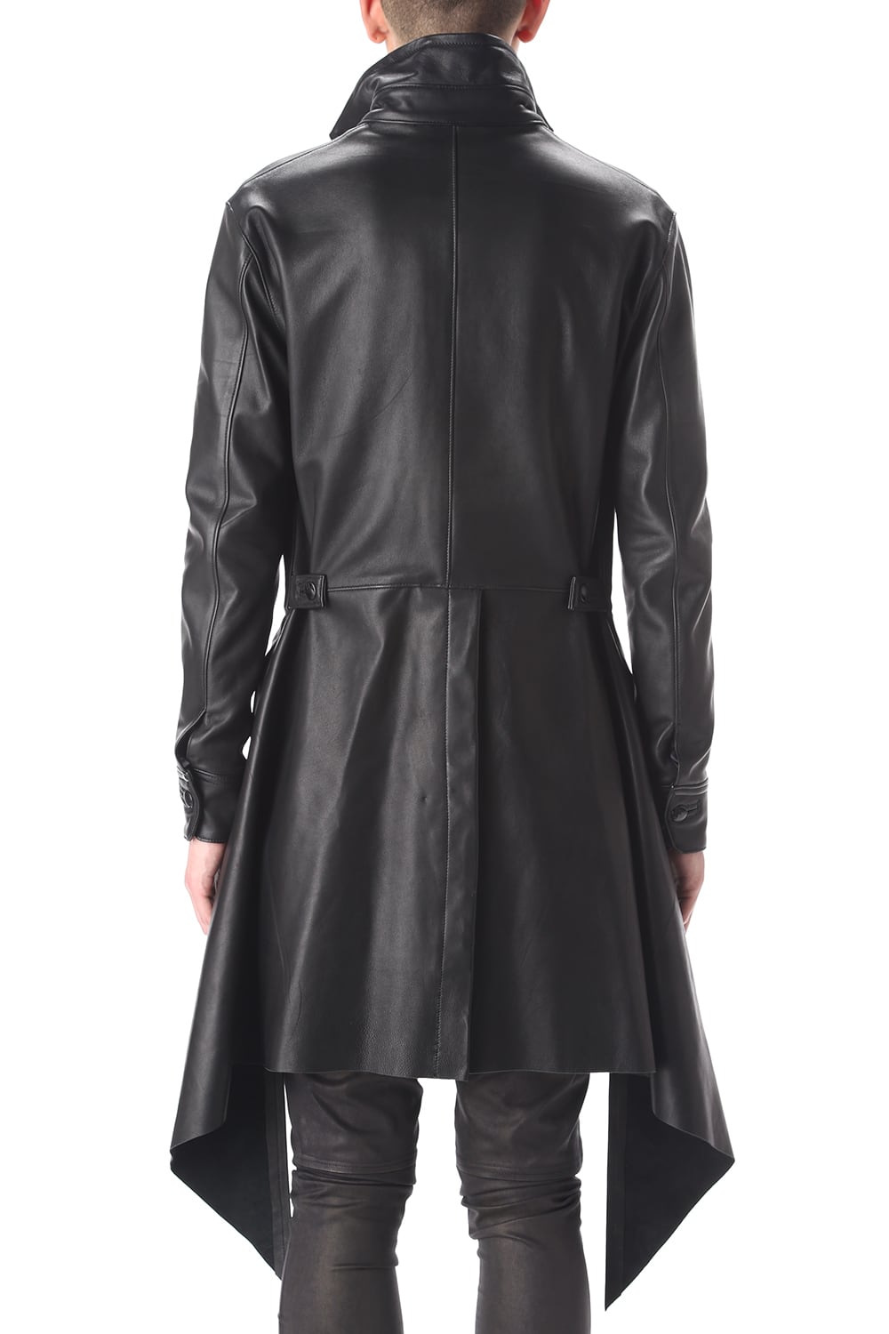 Frill Leather Long Shirts Black