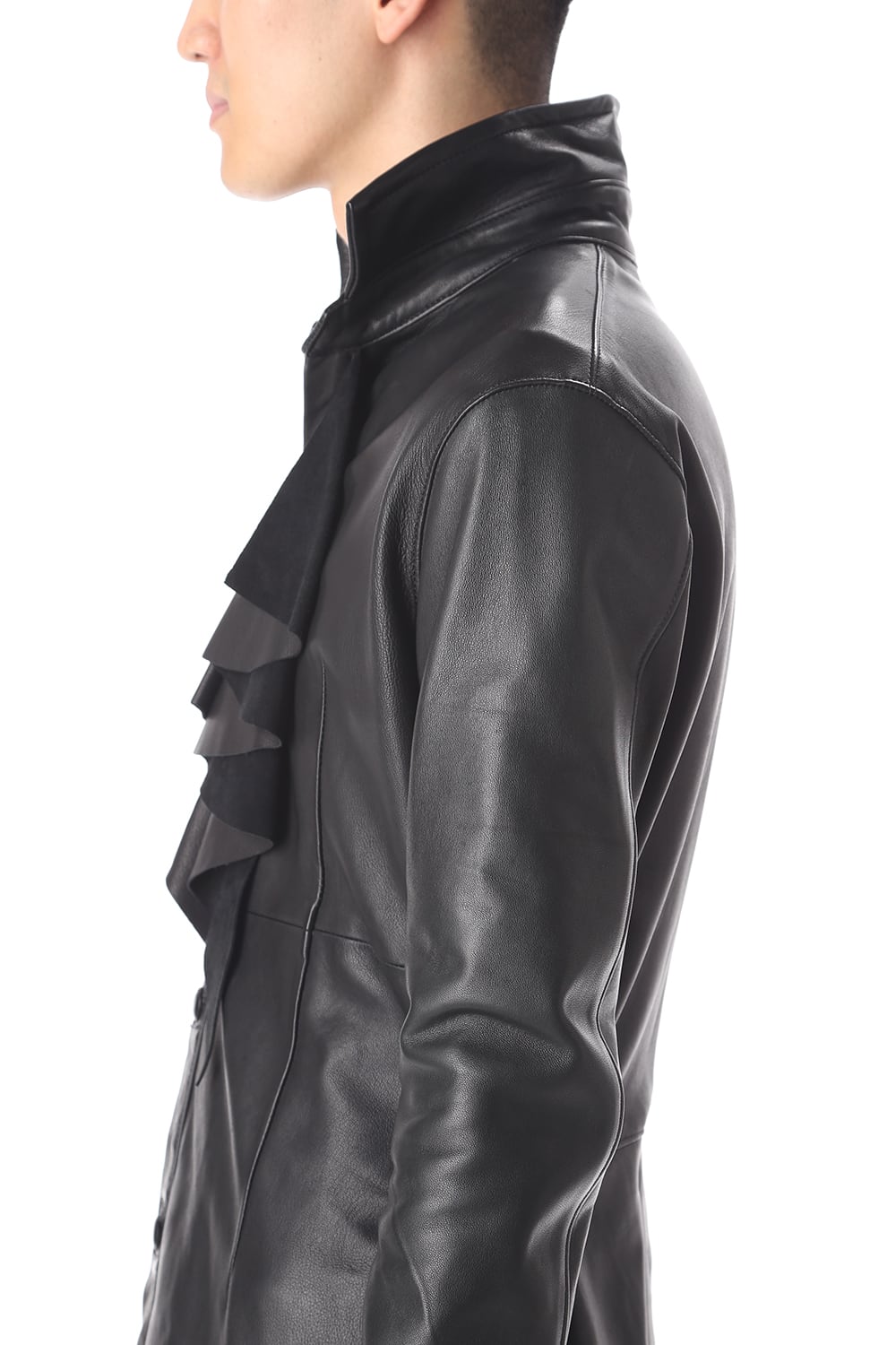 Frill Leather Long Shirts Black