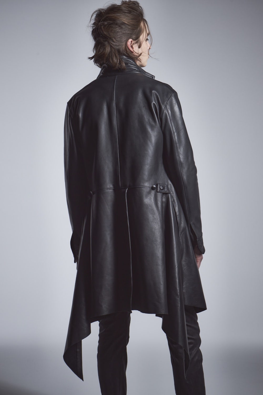 Frill Leather Long Shirts Black