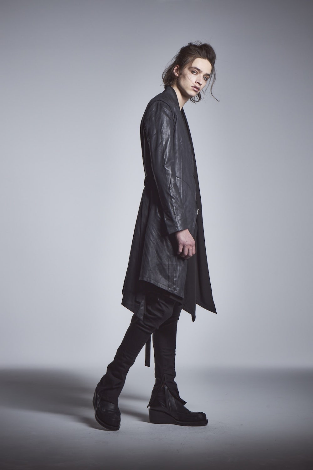 Leather Epaulet Long Jacket