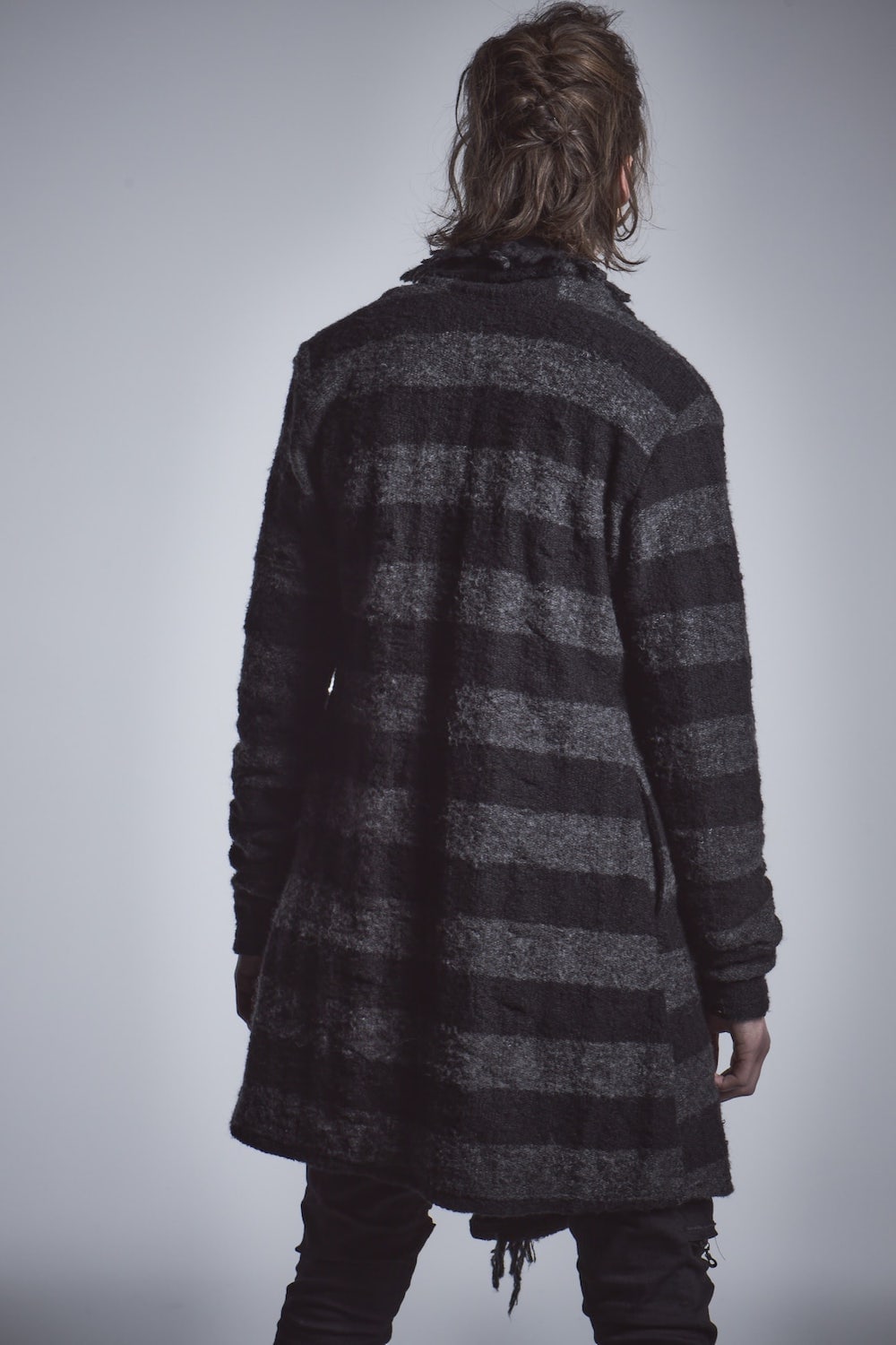 フリンジ ショールカーディガン ブラック × グレー