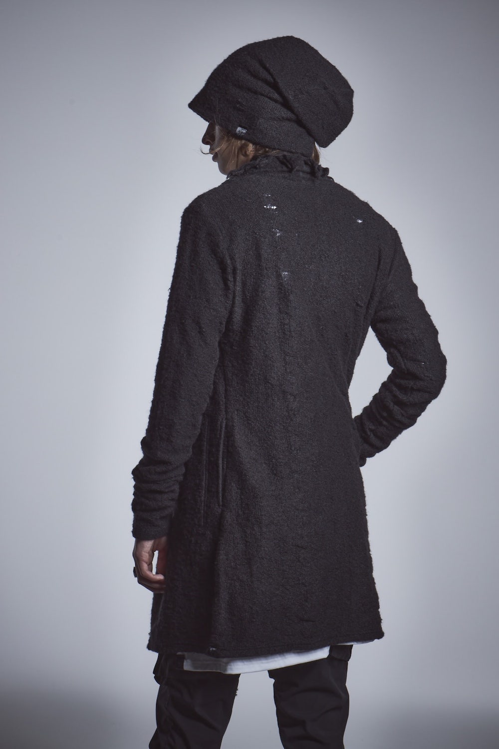 フリンジショールカーディガン ブラック×ブラック