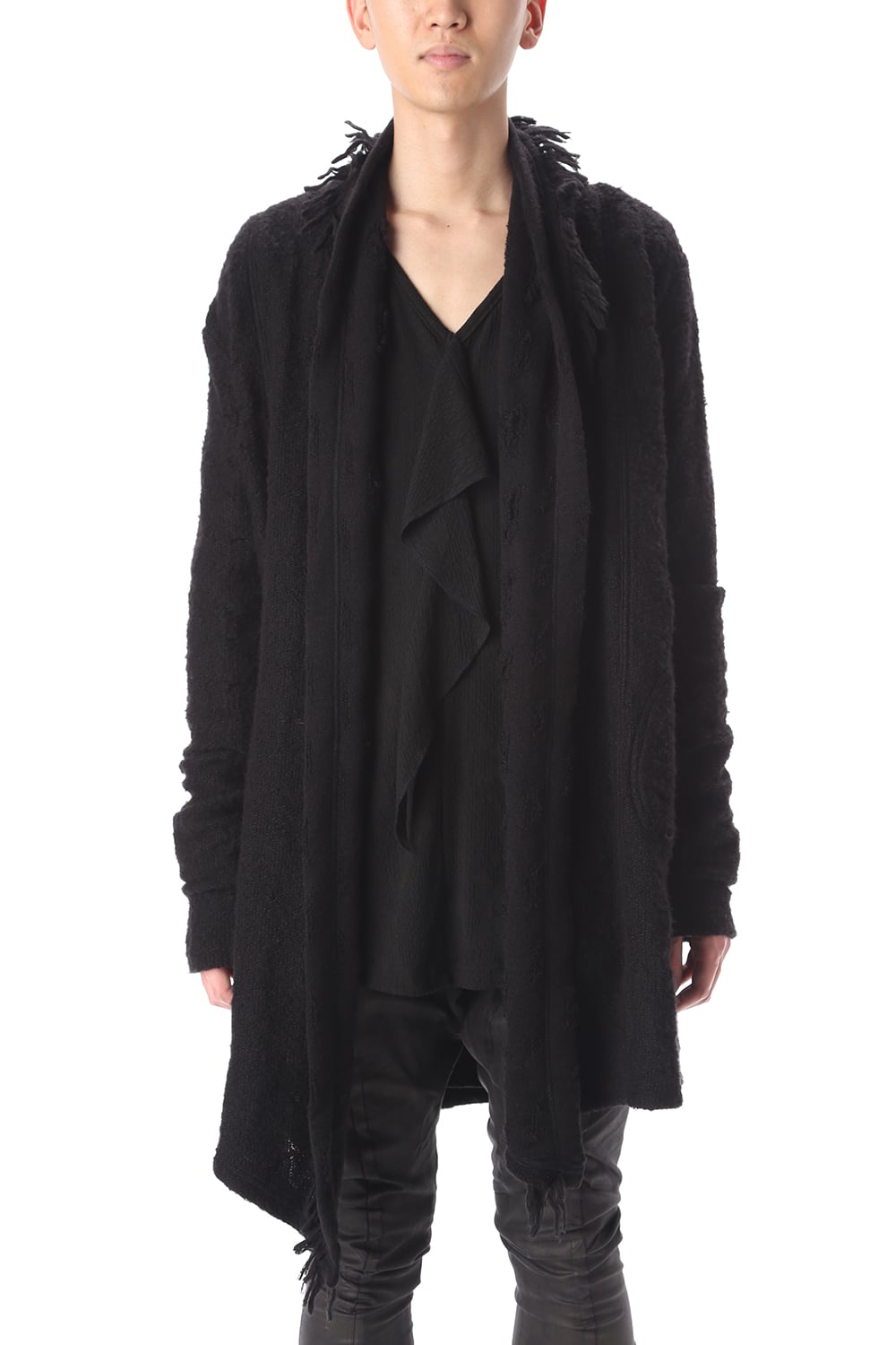 フリンジショールカーディガン ブラック×ブラック