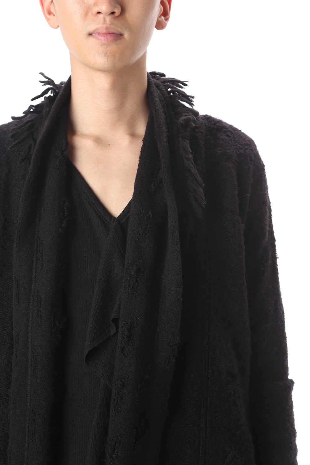 フリンジショールカーディガン ブラック×ブラック