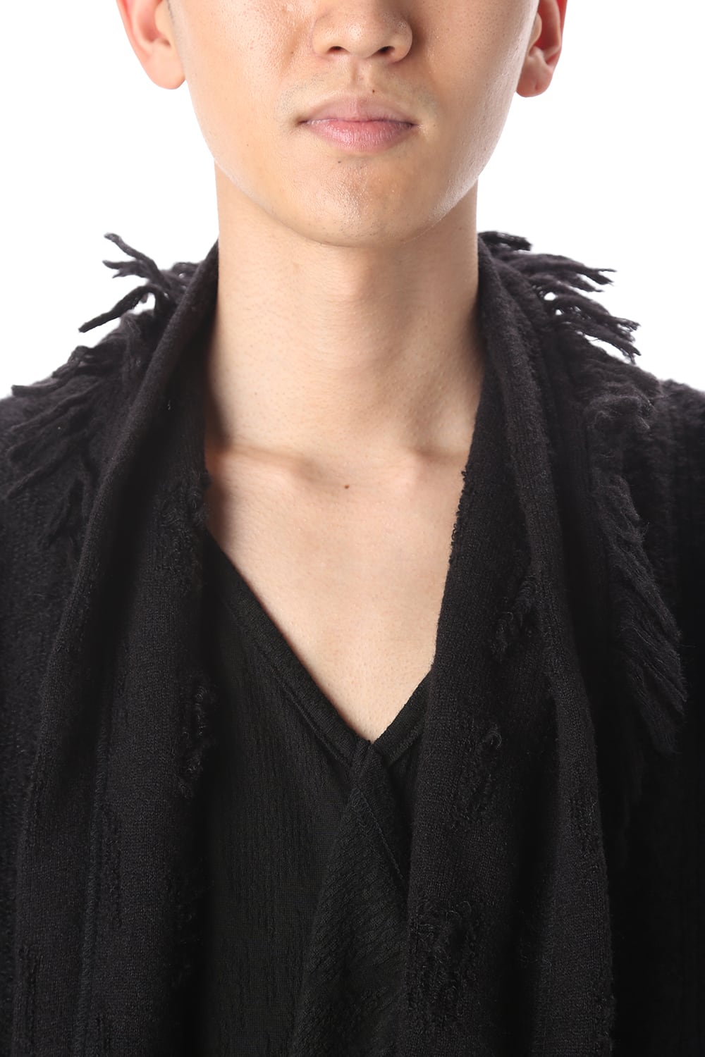 フリンジショールカーディガン ブラック×ブラック
