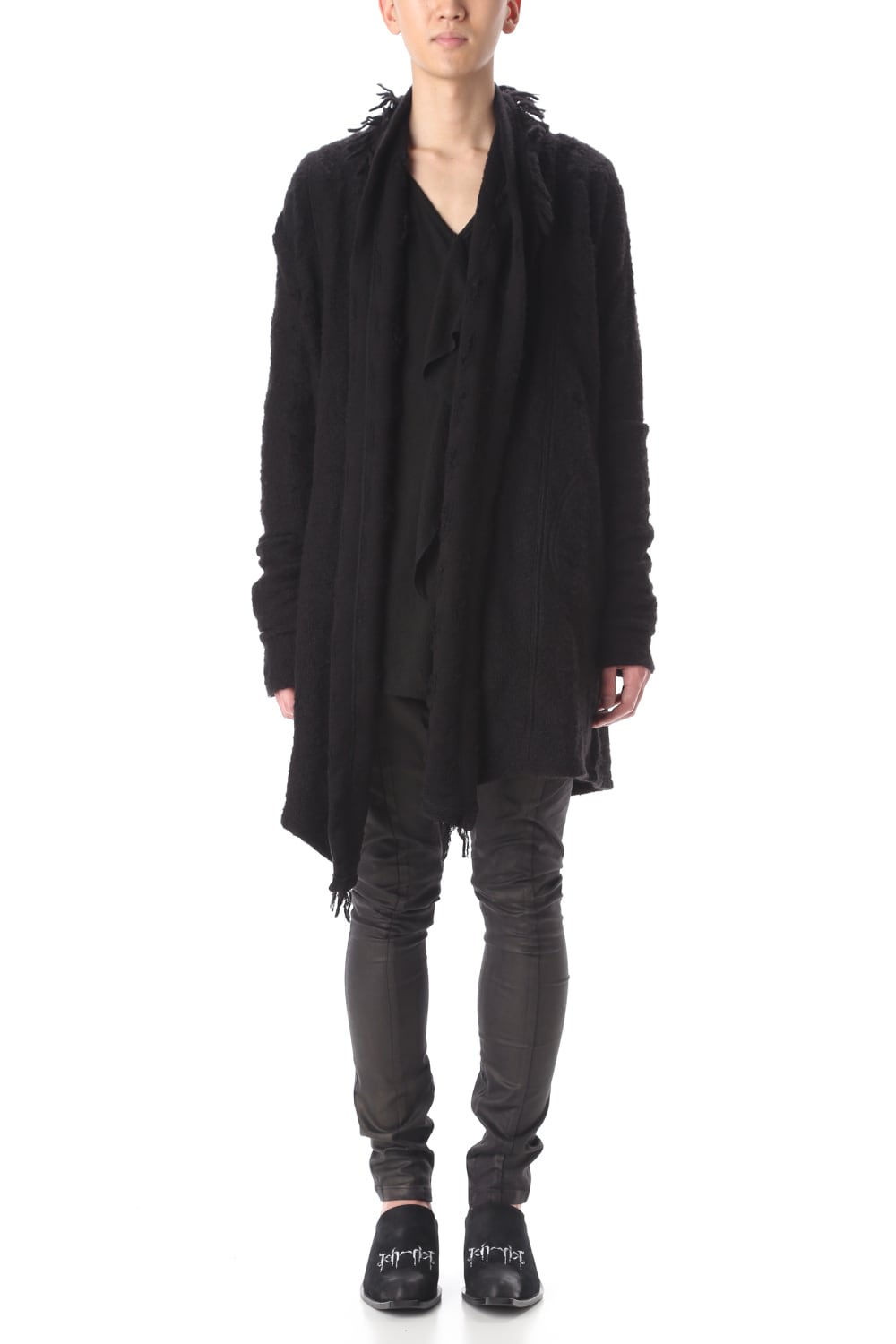 フリンジショールカーディガン ブラック×ブラック