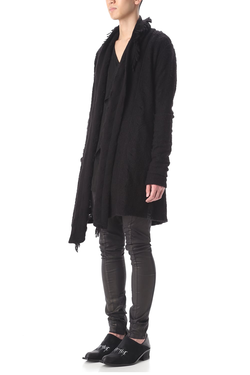 フリンジショールカーディガン ブラック×ブラック