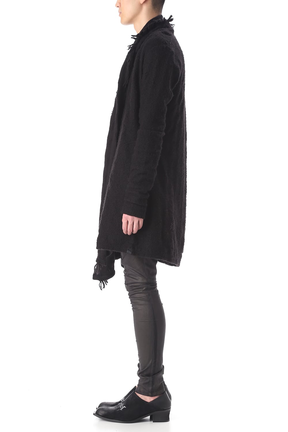 フリンジショールカーディガン ブラック×ブラック