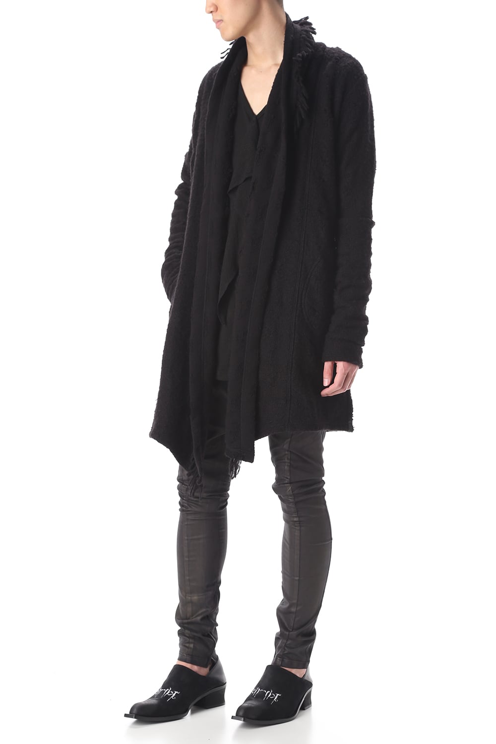 フリンジショールカーディガン ブラック×ブラック