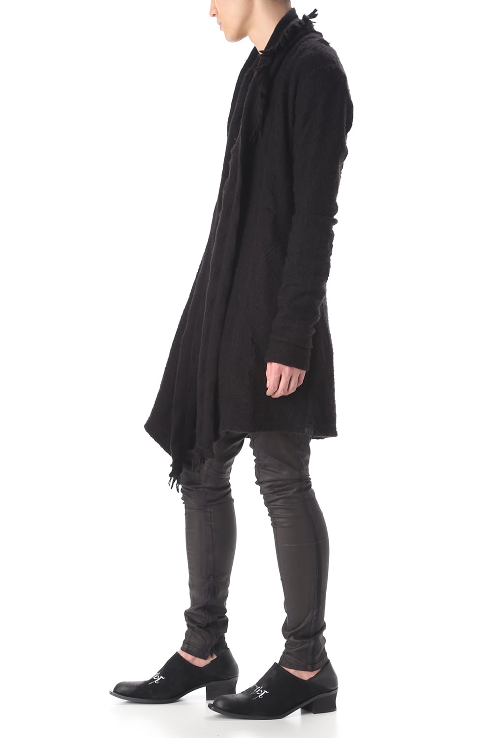 フリンジショールカーディガン ブラック×ブラック