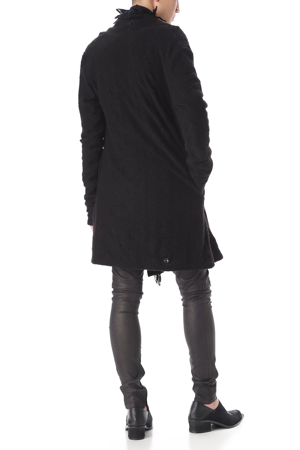 フリンジショールカーディガン ブラック×ブラック