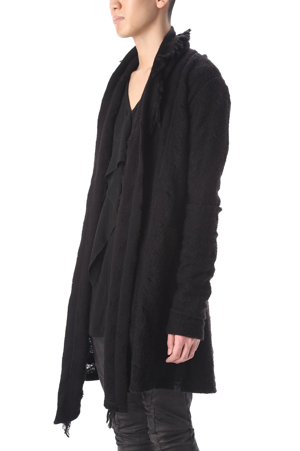 フリンジショールカーディガン ブラック×ブラック