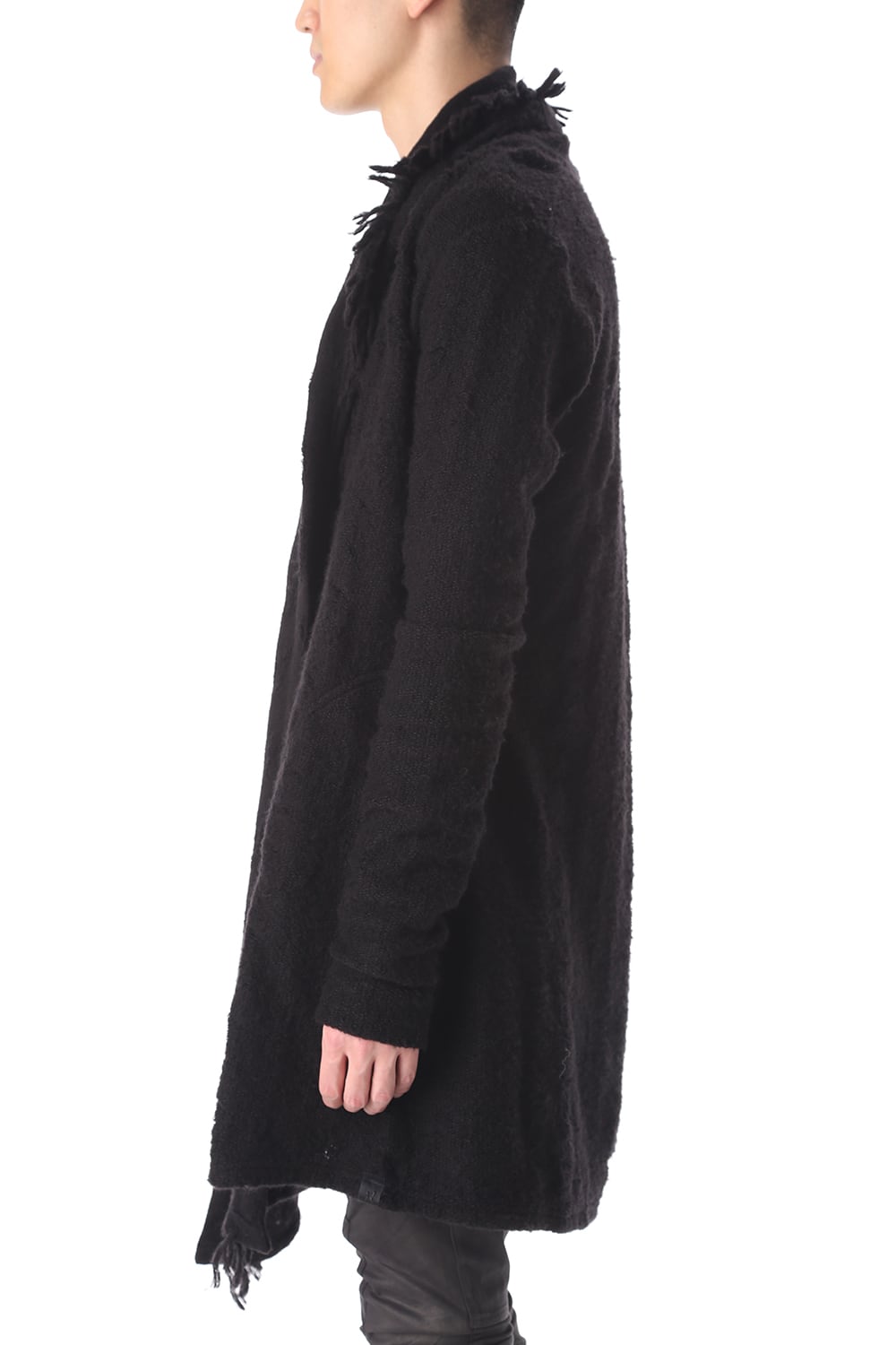 フリンジショールカーディガン ブラック×ブラック