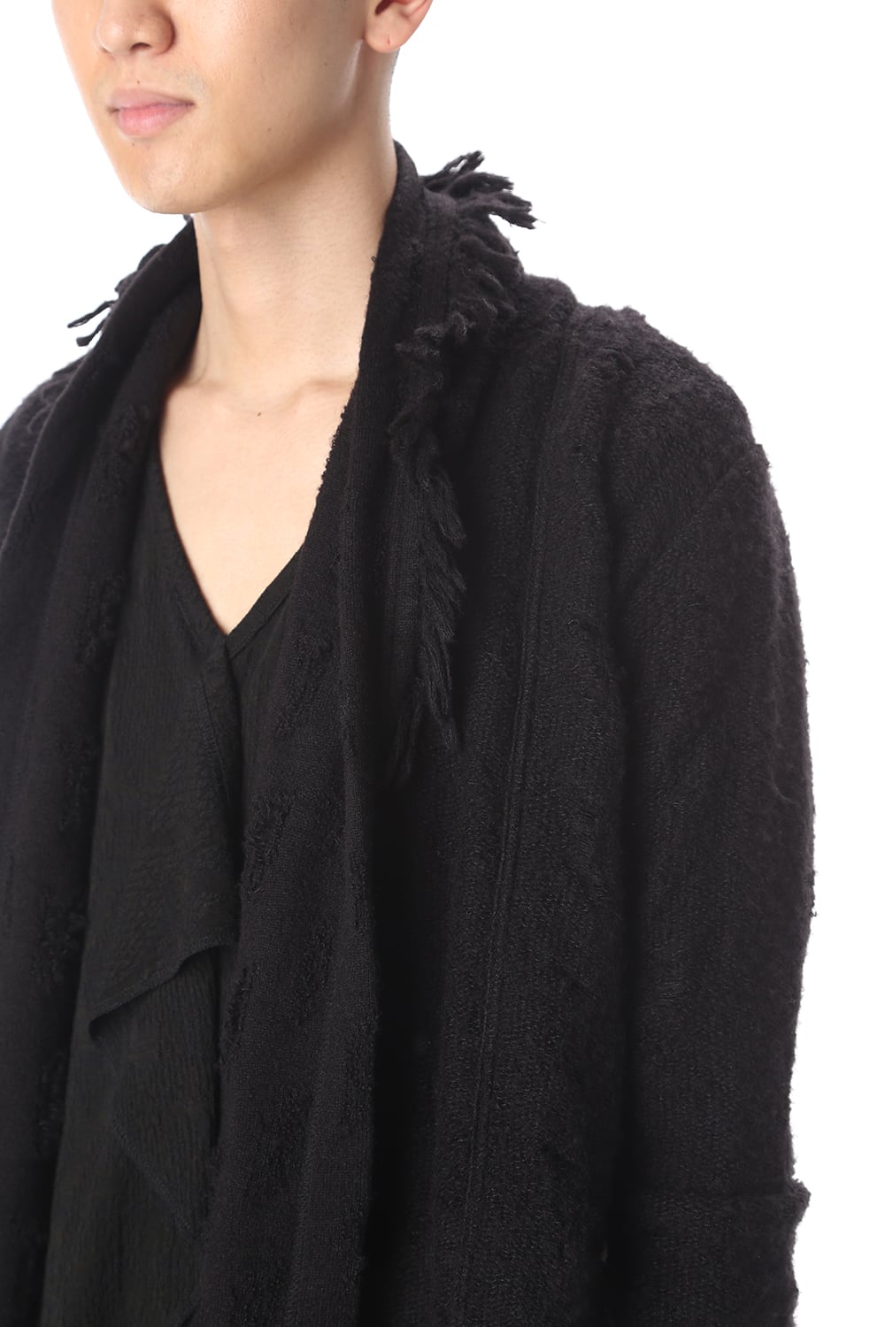 フリンジショールカーディガン ブラック×ブラック