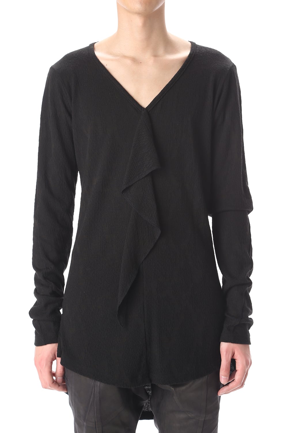 フリル Vネック Tシャツ ブラック