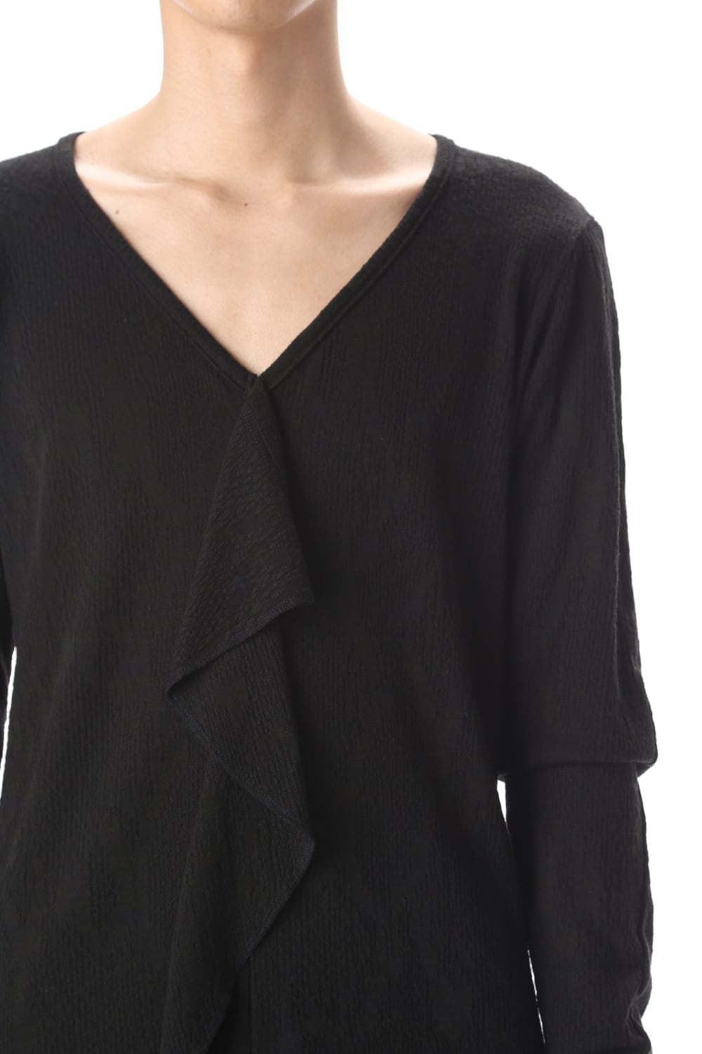 フリル Vネック Tシャツ ブラック