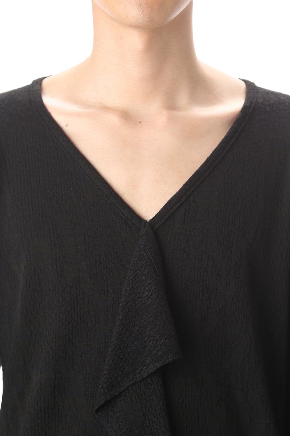 フリル Vネック Tシャツ ブラック